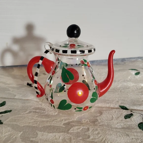 Mary Engelbreit Festive Teapot Ornament - Red, Green, Black - Picture 2 of 4